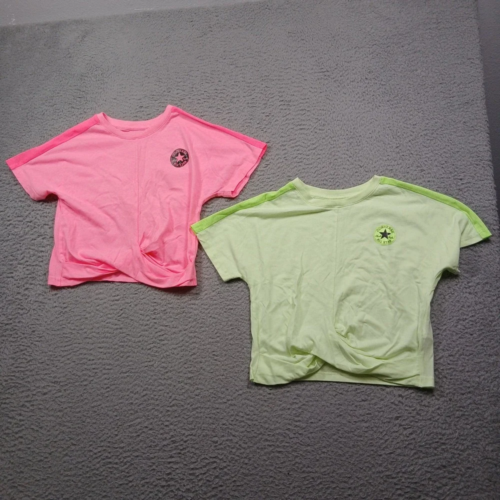 Converse Girls Crop Tee Lot of 2 Size‎ M 10–12 Pink Green All Star